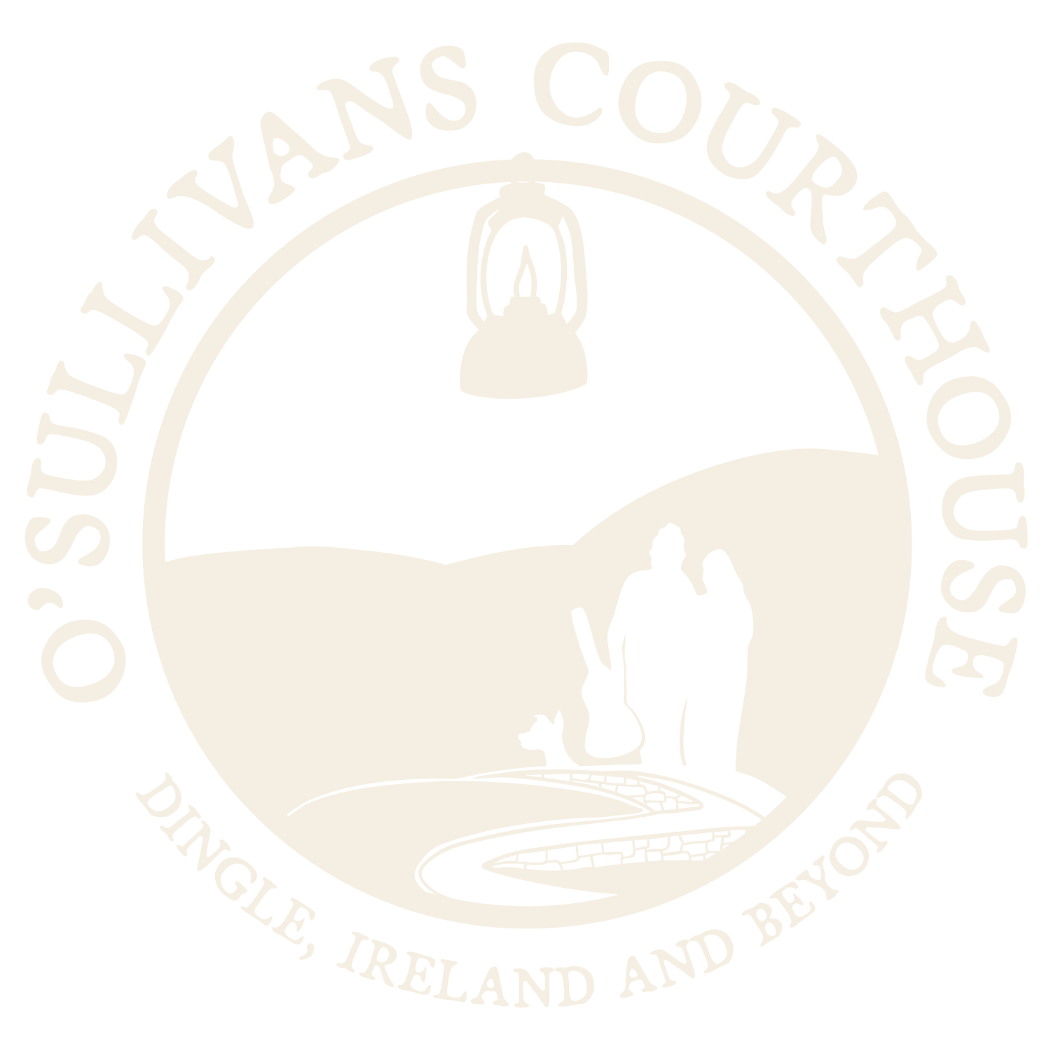 Monochromatic cream colored logo for O'Sullivans Courthouse Tours based in Dingle, Ireland